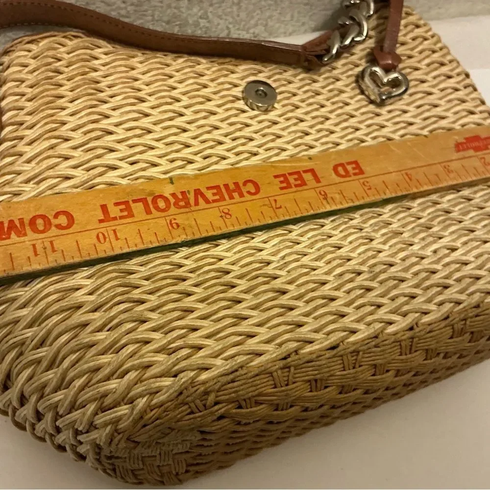 Brighton Tan and Brown Woven Shoulder bag Purse with Medallion